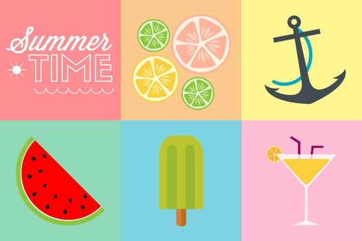 Summer Time Flat Colour Icons vector