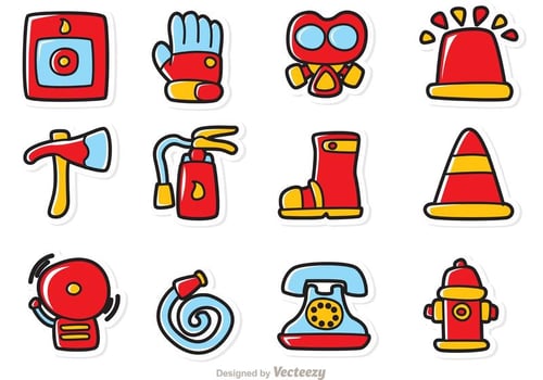 Cartoon Fireman Icons Vector Pack