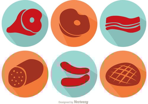 Long Shadow Meat Vector Icons 