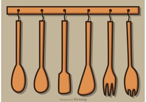 Hanging Wood Utensils Vector Pack