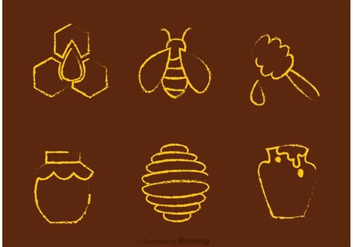 Chalk Drawn Bee And Honey Vectors 