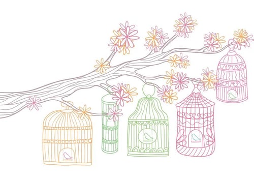 Vintage Bird Cage in Tree Vector