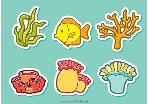 Cartoon Coral Reef And Fish Vector