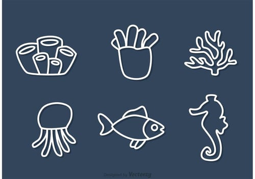 Outline Coral Reef And Fish Vectors 