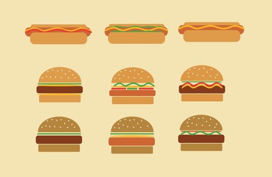 Fast Food Hamburgers and Hot Dog Vectors 