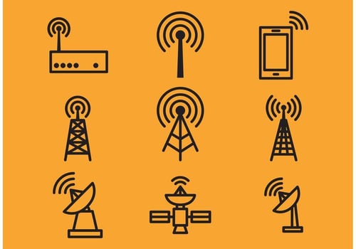 Antenna Tower And Satellite Vector Icons 