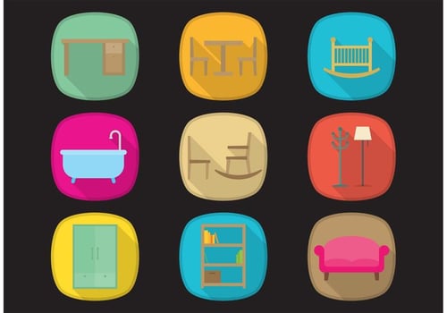 Long Shadow Furniture Vector Icons