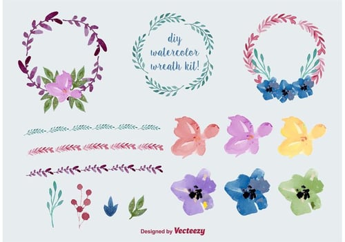 Watercolor Floral Wreath Vectors