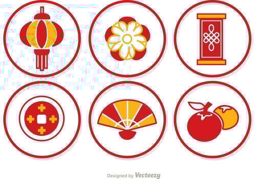 Simple Lunar New Year Circle Icons Vector