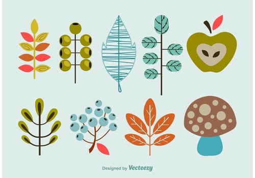 Decorative Cartoon Flora Vector Shapes