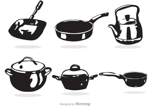 Black And White Cooking Pan Vectors