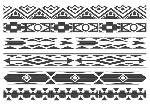 Monochrome Native American Pattern Vector Borders