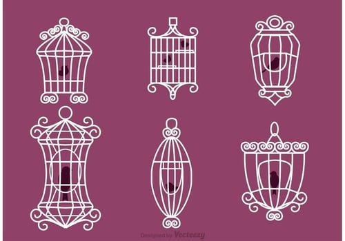 Vintage Bird Cage Vectors with Birds