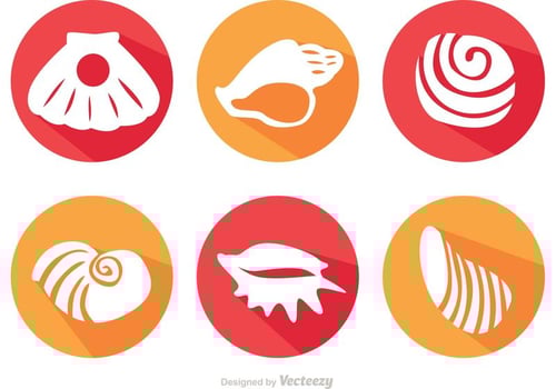 Long Shadow Sea Shell Vector Icons