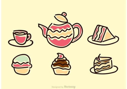 High Tea Party Icons Vector