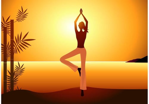 Free Vector Woman Practices Yoga On Sunset