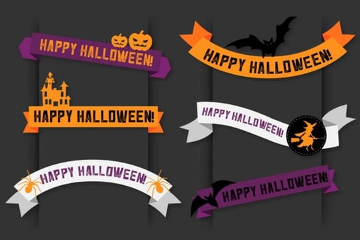 Happy Halloween Vector Banner Ribbons