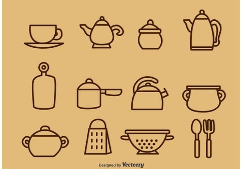 Outlined Vintage Kitchen Utensil Vector Icons