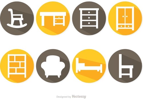 Long Shadow Furniture Vector Icons