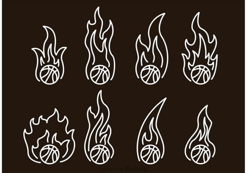 Basketball On Fire Outline Icons vector