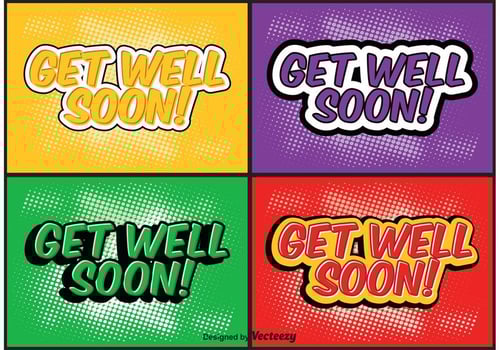 Comic Style Get Well Soon Label Set vector