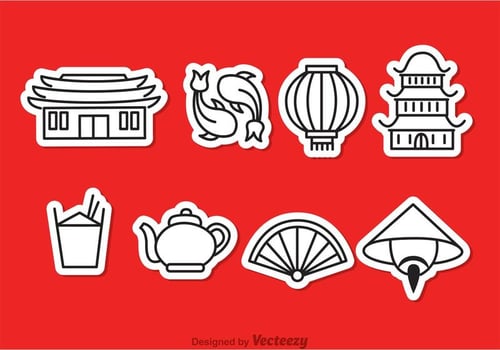 Chinese Culture Outline Icons vector