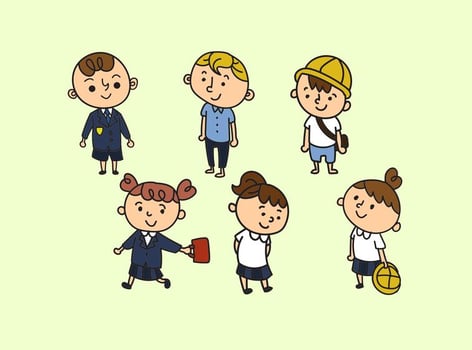 Schoolchildren In Uniform Cartoon Vectors