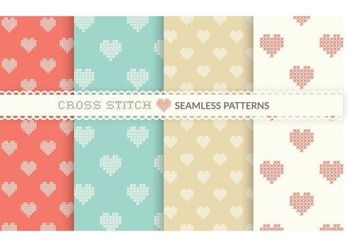 Free Cross Stitch Heart Seamless Vector Patterns