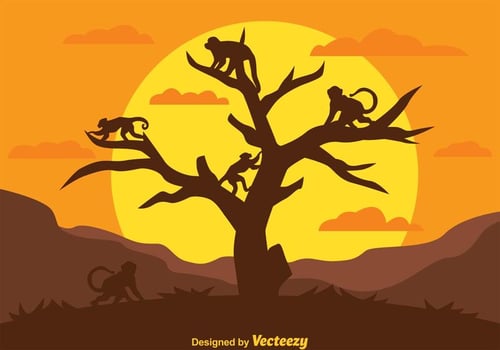 Monkey Silhouettes On a Tree vector