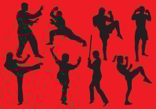 Woman And Man Fighting Silhouettes vector