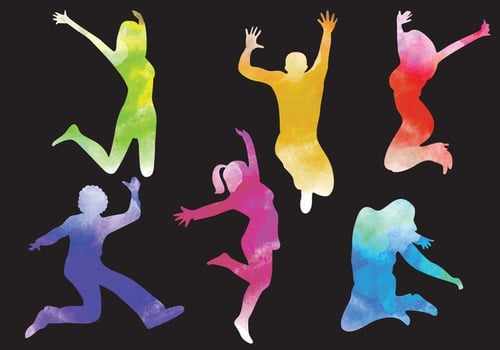 Woman And Man Jumping Silhouettes vector