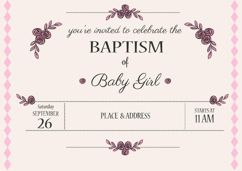 Baby Girl Baptism Vector Invitation