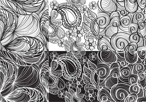 Set White And Black Paisley Vectors 