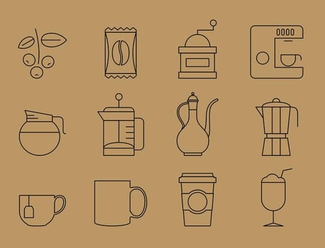 Thin Line Coffee Icons vector