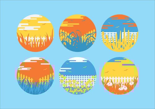 Colorful Grass Scene Vectors