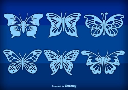 Blue hand drawn butterflies vector