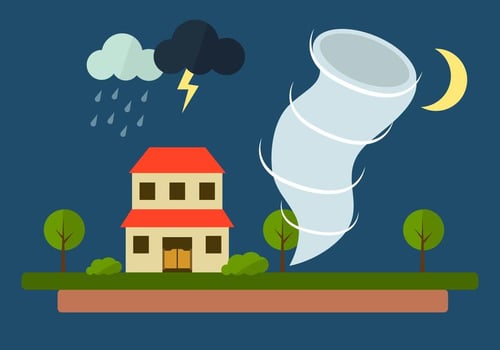 Vector Illustration of Tornado at Village
