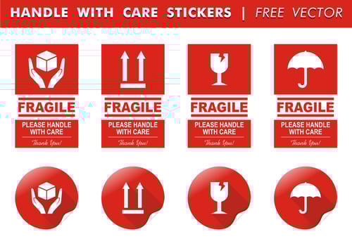 Handle With Care Stickers Free Vector