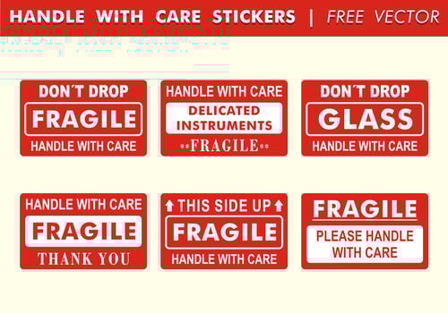 Handle With Care Stickers Free Vector