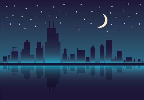 Free Chicago Skyline Night Vector Illustration