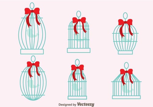 Vintage Bird Cage With Ribbon Vectors