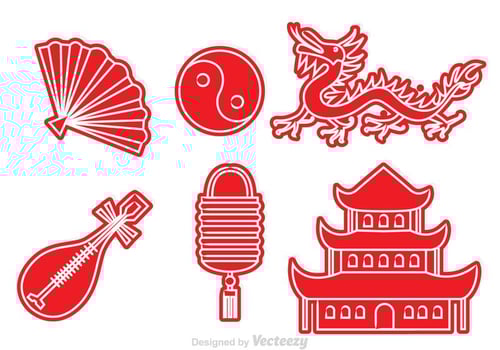 Chinese Culture Red Icons vector