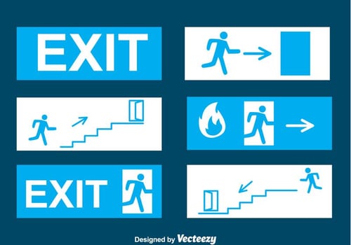 Emergency Exit Blue Sign Vectors