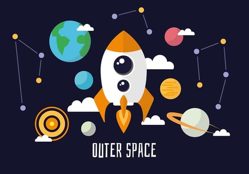 Flat Space Landscape Vector Background