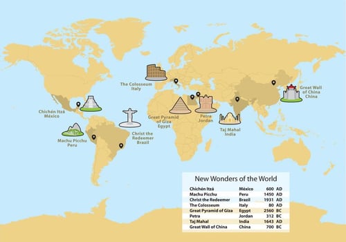 Wonders Of The World Map Vector