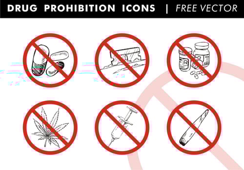 Drug Prohibition Icons Free Vector