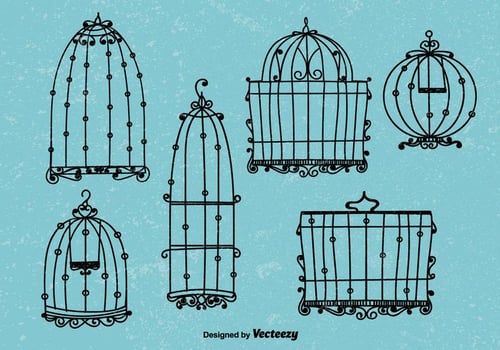 Doodle vintage style bird cage vectors