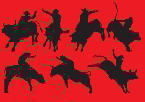 Bull Rider Silhouettes vector