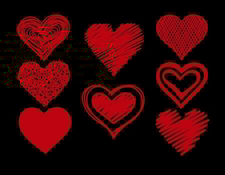 Doodle hearts set vector