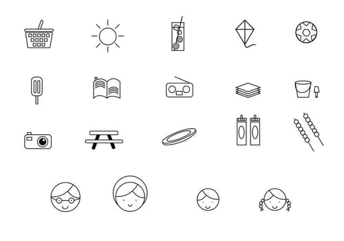 Family Picnic Line Icons vector